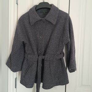 HARVE BENARD 100% wool jacket sweater 3/4 sleeves grey button belted SZ LG